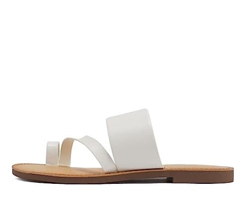 Soda Joan Womens Open Toe Slip On Flip Flop Sandals (White, numeric_8_point_5)