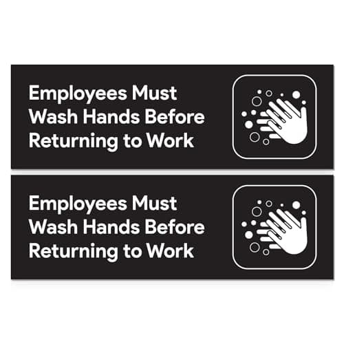 2pcs Employees Must Wash Hands Sign Stickers | Employee Handwashing Signs for Restaurant Commercial Bathroom | Water Resistant Vinyl Self Adhesive Decals, 8.5" x 2.75"
