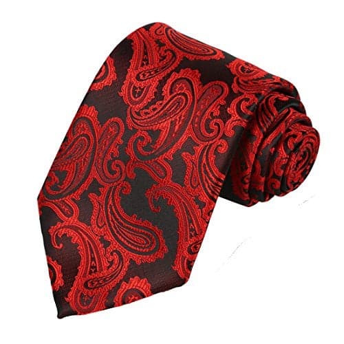 KissTies Mens Red Black Tie Paisley Wedding Necktie Festive Tux Tie + Gift Box