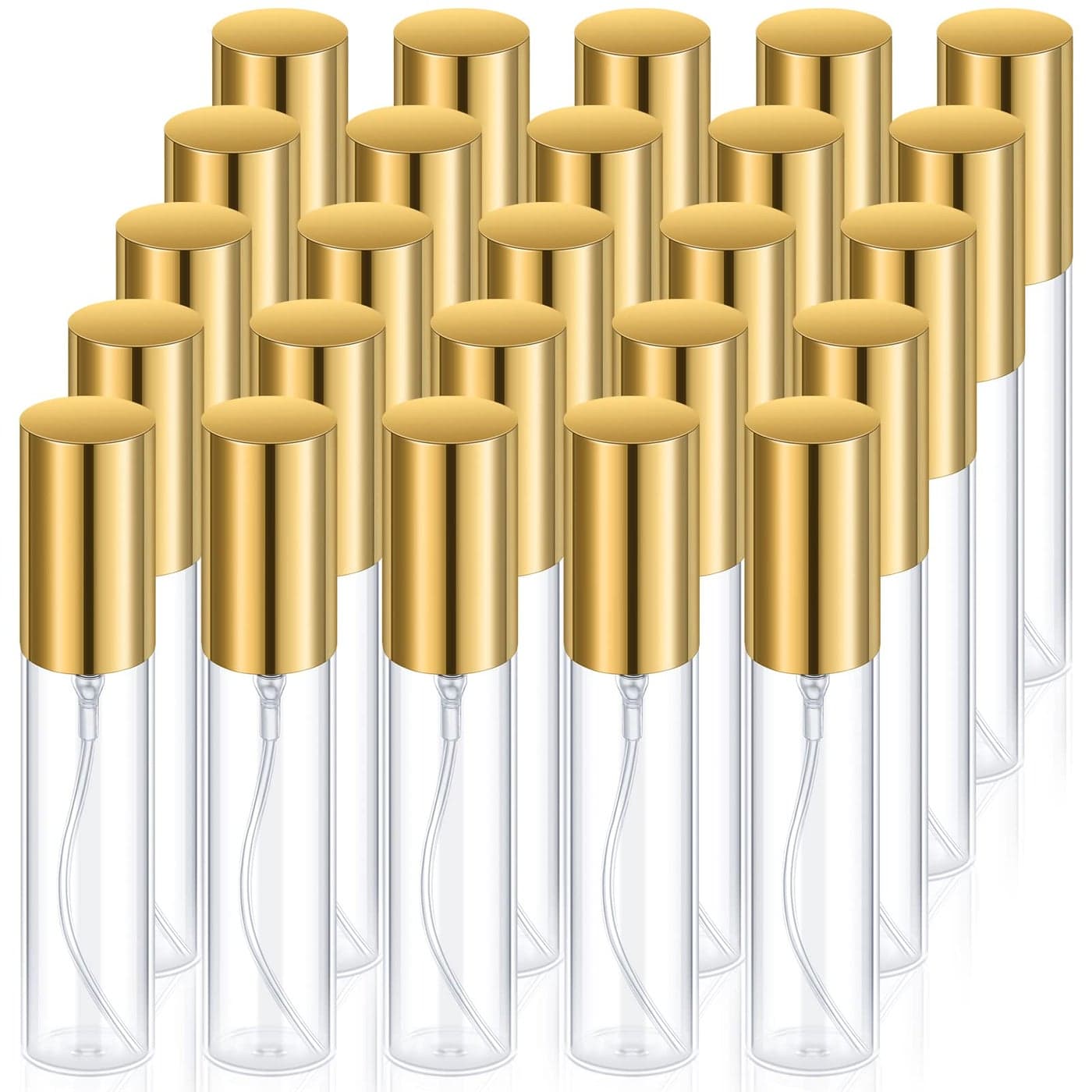 Yinder 25 Pcs 10 ml Glass Refillable Perfume Bottles Bulk Travel Empty Perfume Atomizer Sprayers Portable Spray Bottles Mini Sample Fragrance Containers Gold
