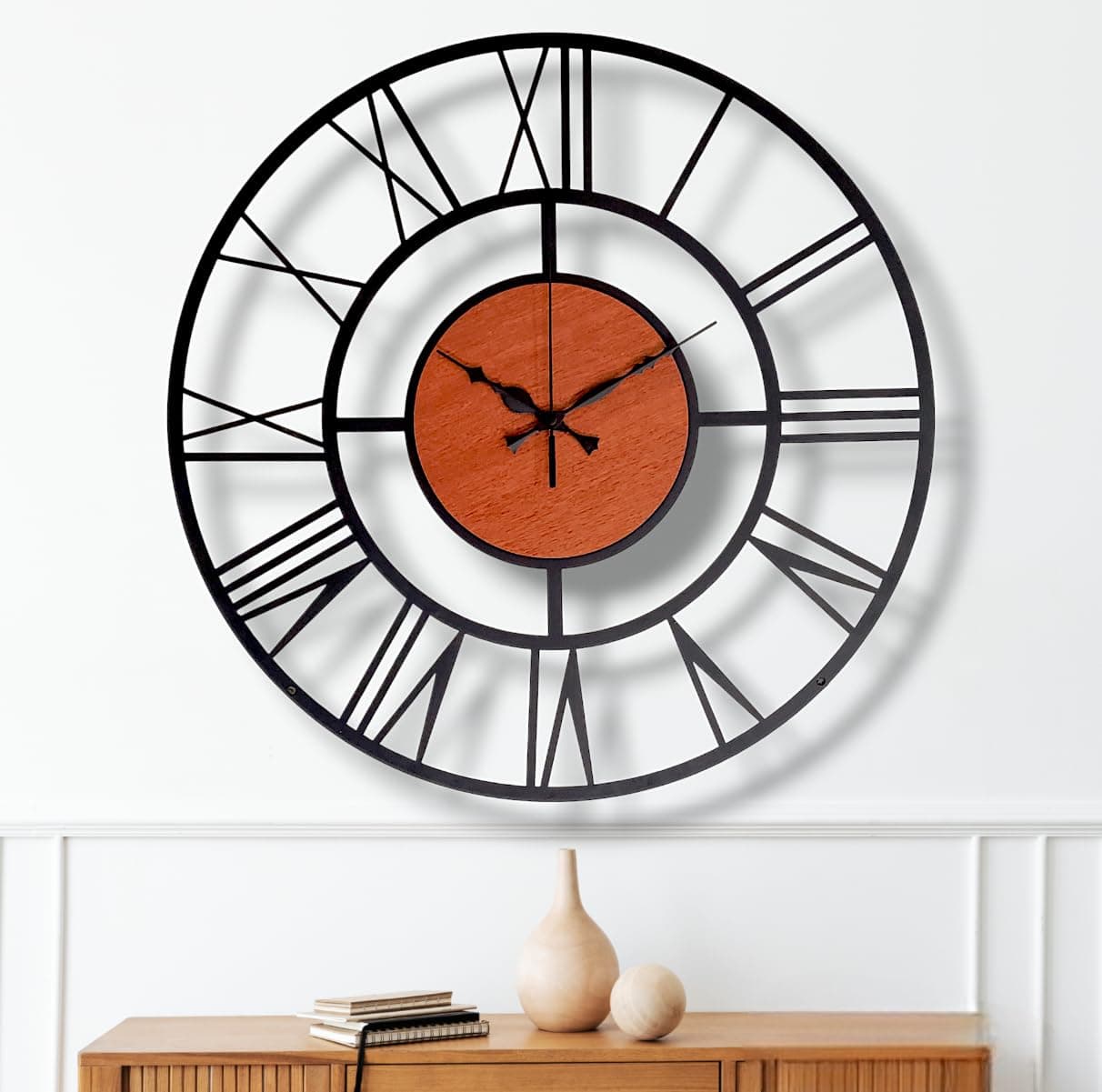 Arabs Morden Metal & Wooden Analog Wall Clock for Living Room Bedroom Office Kitchen Stylish Wall Clock for Home and Hall Designer Big Size Modern (Roman, 50 Cm)