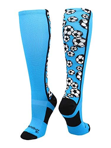 MadSportsStuff Crazy Soccer Socks with Soccer Balls over the calf (Electric Blue/Black, Medium)
