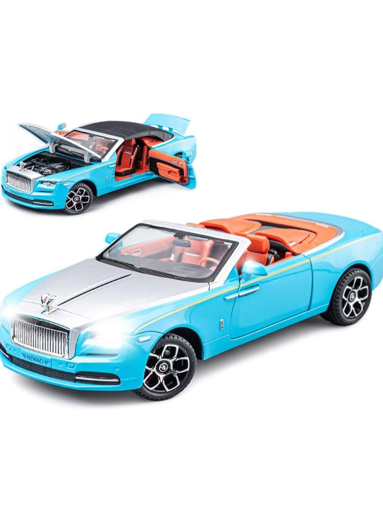 1/24 Blue New Version - Exquisite Car Model Rolls - Royce Dawn Model Car, Zinc Alloy Pull Back Toy Car With Sound And Light, Great Gift For Adults And Kids.
