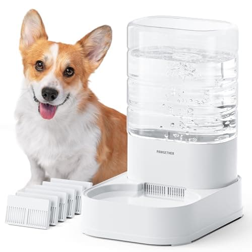 PAWGETHER Gravity Dog Water Bowl Dispenser Automatic Pet Water Dispenser for Dogs Gravity Water Bowl for Cats 1 Gallon378L with 6 pcs Filters