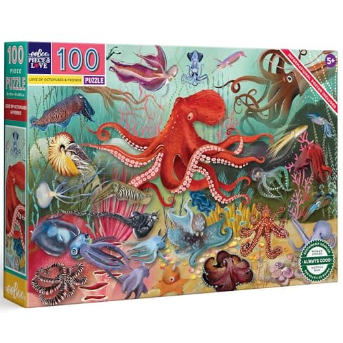 eeBoo 100 Piece Puzzle for Kids Love of Octopuses Childrens Puzzle Ocean Creatures Large Pieces for Small Hands to Develop Motor Skill