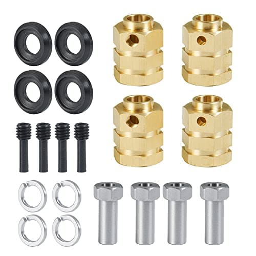 RCLIONS 12mm Brass Wheels Spacers 15mm Extension Wheel Hubs Hex for TRX4 110 RC Crawler Truck Car