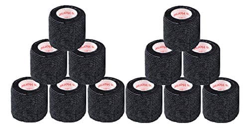 2 Inch Vet Wrap Tape Bulk (Black) (Pack of 12) Self Adhesive Adherent Adhering Flex Bandage Grip Roll for Dog Cat Pet Horse