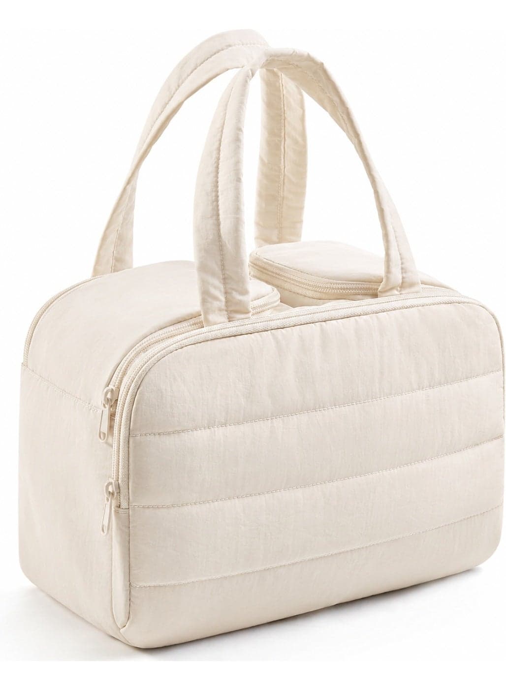 Double Wide Opening Large Capacity Makeup Bag, Premium Portable Travel Cosmetic Bag, Fluffy Toiletry Storage Organizer for Women(White)