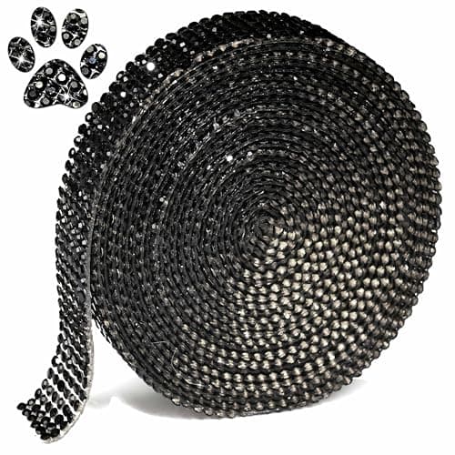 Locacrystal Bling Crystal Rhinestone Ribbon SelfAdhesive Ironon DIY Glitter Diamond Stickers for Crafts Cars Clothing Decoration053inch 3Yards Black