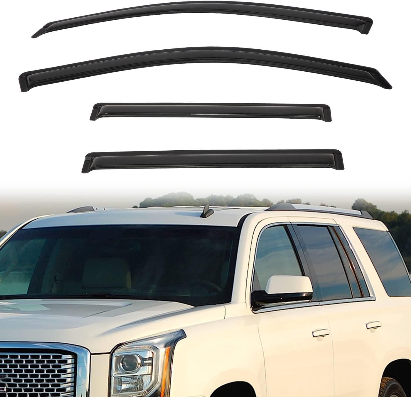 PLDDE 4pcs Out-Channel Smoke Tint Rain Guard for 2015-2020 Yukon Tahoe Escalade