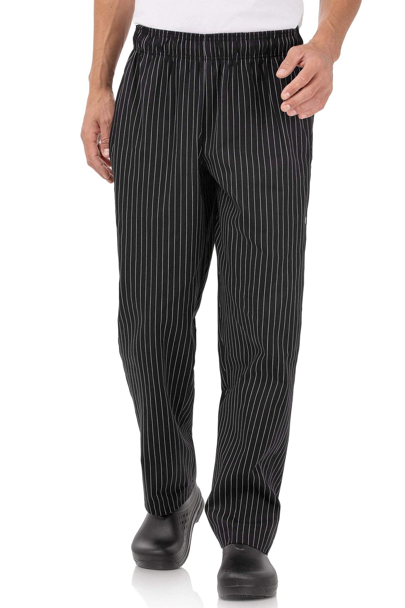 Chef Works Men's Designer Baggy Chef Pants, Black W/ Wht Pinstripe, Medium