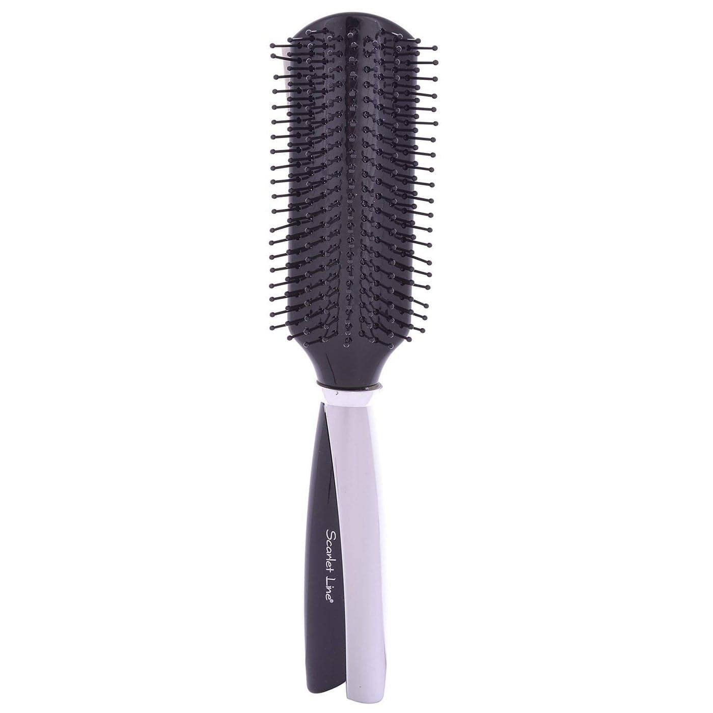 Scarlet Line Professional Large 9 Rows Ball Tip Nylon Bristles Flat Hair Brush with Metallic Finish Handle for Men and Women Black Color