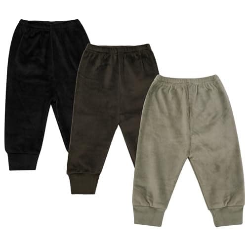CLAP Unisex Baby Winter Pants Fleece Warm Pajamas Super Soft Multicolor Set of 3 (Pista Olive Black, 18-24 Months)