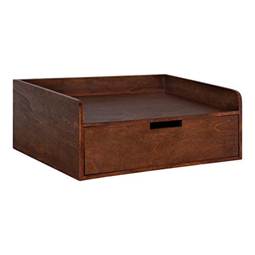 Kate and Laurel Kitt Modern Floating Wall Shelf Side Table with Drawer 18 x 12 x 65 Walnut