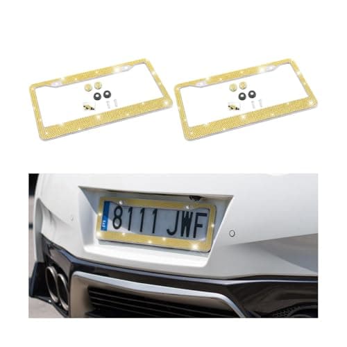 Bling 2PCS Car License Plate Frame Handcrafted Crystal Stainless Steel License Plate Frame Sparkly Durable Universal Fit Car Accessories for Girls Women Yellow