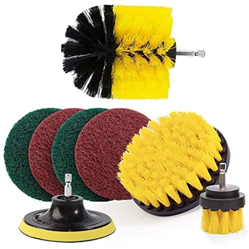 STHIRA 8Pcs Power Drill Scrubber Brush Set, Scrubber Brush Scrub Pads For Bathroom Surfaces, Floor, Tub, Shower, Grout, Tile (Without Drill Machine) (Yellow) pack of 1