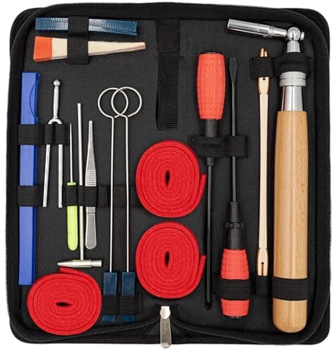 Piano Tuning Kit,Professional Piano Tuner Tools Including Tune Hammer Lever Felt, Mutes, Fork,Tuning Wrench,Temperament Strip,Piano Repairing Accessories 16 pieces
