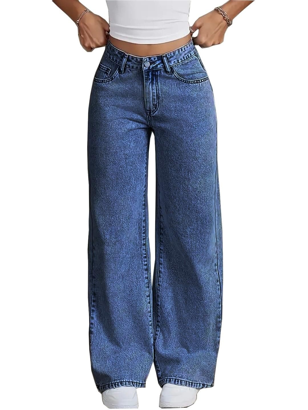 Nifty Women's Denim Stretchable High Waist Medium Wash Baggy Jeans (1477_BTA_34_Blue_34) || Back Pocket Bow tie Detail