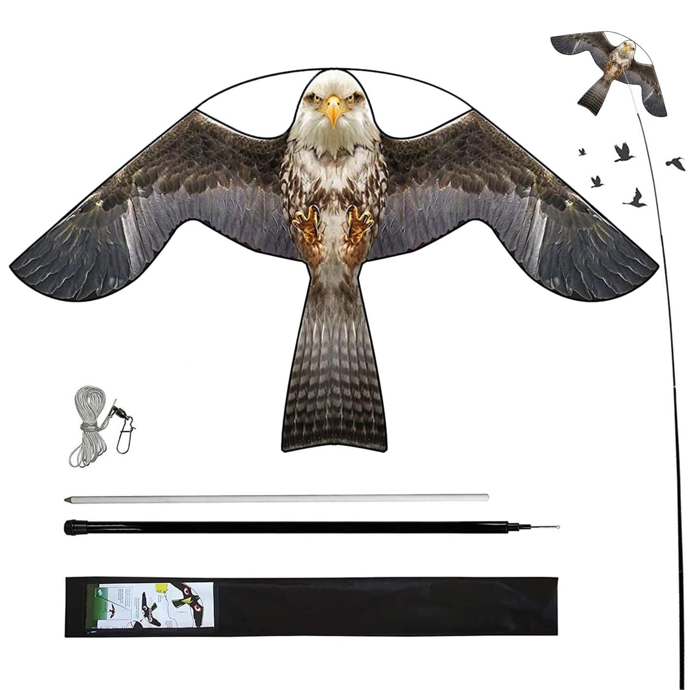 Flerigh Bird Hawk Flying Kite with Pole Crops Farm Protector Bird Scarer Flying Kite with 6m PoleStyle B