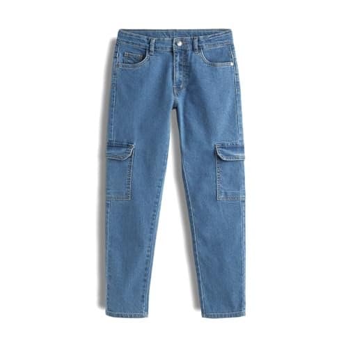 Urbano Juniors Boy's Light Blue Regular Fit Washed Denim Cargo Jeans with 6 Pockets Stretchable (junjeanregcargoboy-lblue-11-12)