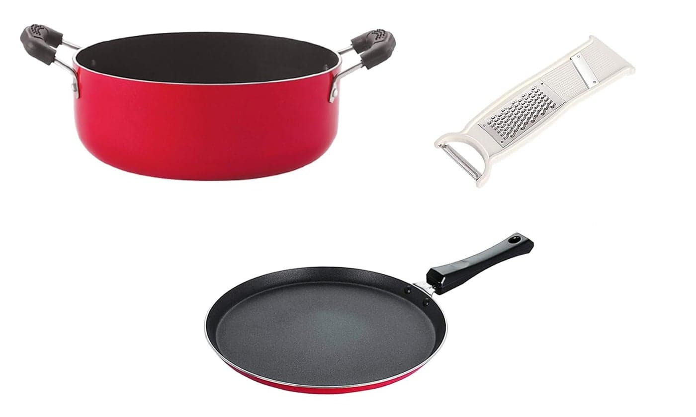 Nirlon Non Stick Aluminium Gift Set of 3 Pieces with Bakelite Handle(2.6mm_CS22_Slicer_FT12)