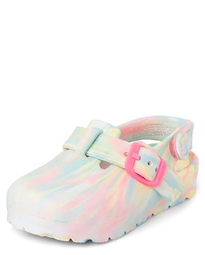 The Children's Place,Baby Girl and Toddler Closed Toe Clogs with Backstrap,Rainbow Tie Dye,Toddler,10