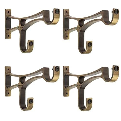 Arena Aluminum Double Curtain Bracket Set With Antique Brass Finish, Rod Holder for Doors & Windows, 1 Inch Parda Holder, Finials and Knobs 4 Pcs