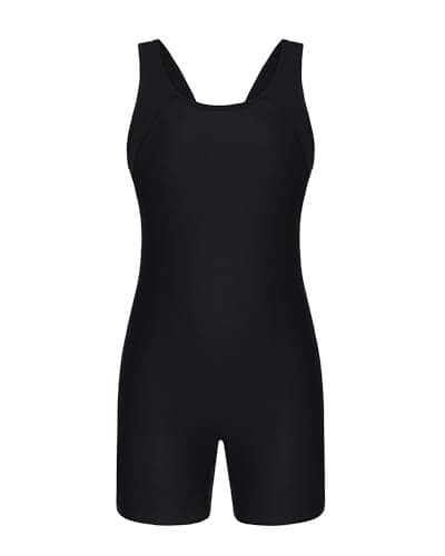 beautyin Girls Bathing Suit One Piece Boyleg Water Aerobics Swimsuits Kids Racing Swimwear Black