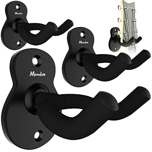 Moodve Guitar Wall Mount 4-Pack, Metal Guitar Hanger, Guitar-Shaped Guitar Wall Hanger, Black Guitar Holder Stand for Bass Electric Acoustic Guitar Ukulele (Black)