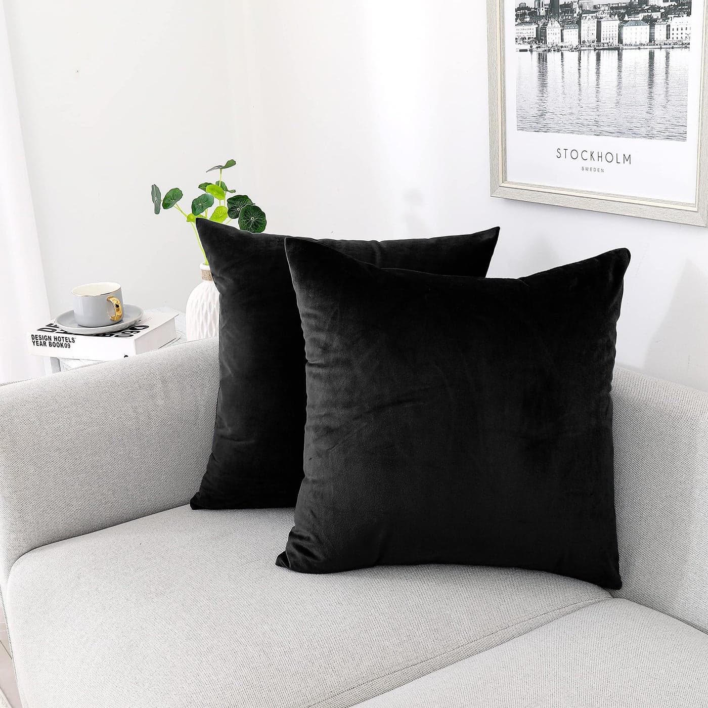 NiNi ALL Decorative Throw Pillow Covers Pack of 2 Velvet Throw Pillow Cases for Couch Pillows Cover Bedroom Living Room Outdoor Pillow Covers 18x18 Inch Black