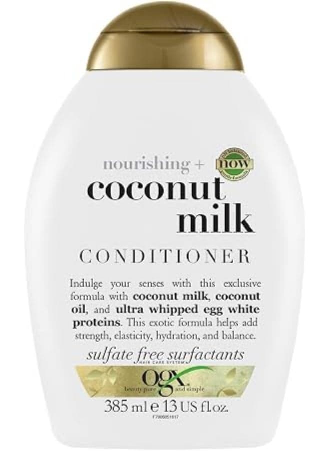 OGX Nourishing Coconut Milk Conditioner (1x 384.5ml), Hydrating and Revitalising Hair Conditioner for Dry, Damaged Hair, Enriched with Coconut Oil and Amino Acids for Soft, Smooth Strands