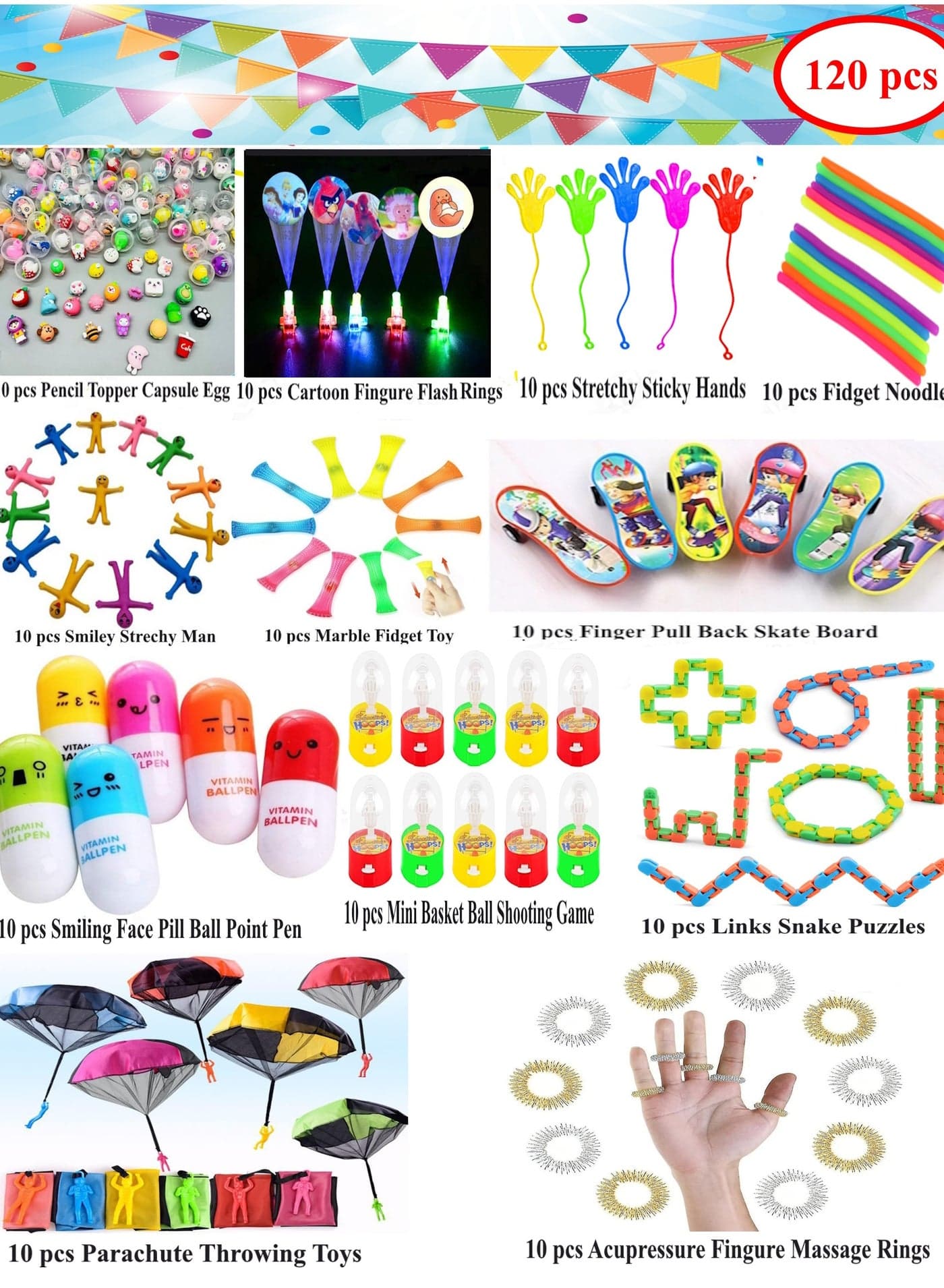 120 PCS Party Favors for Kids Bulk Toys for Classroom Rewards Carnival Prizes Birthday Party Pinata Stuffers Goodie Bag Filler Treasure Box Return gifts for Boys and Girls