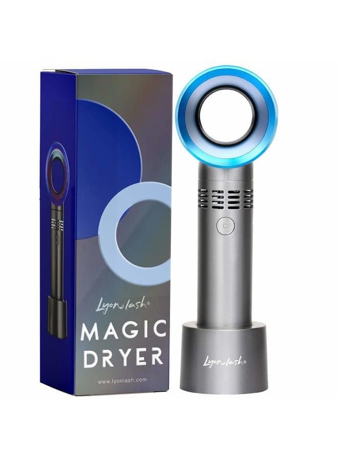 Lyon Lash Portable USB Rechargeable Bladeless Mini Fan/Air Conditioning Blower/Handheld Cooling Dryer, Essential Eyelash Extension Supplies, Dries Extensions Glue/Adhesive Rapidly (Nickel/Blue)