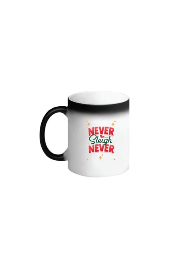 BYFT Black Printed Mug 100 % Ceramic Set of 1 (300 Ml, Never Sleigh Never)