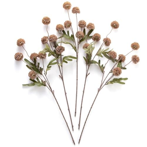 Laelfe Artificial Kiku Flower - 5 Pcs Fake Pompon Mums Silk Small Chrysanthemum Faux Ball Fall Flower Stem Decor for Autumn Wedding Filler DIY Bouquet Centerpieces Arrangements Shower (Coffee)