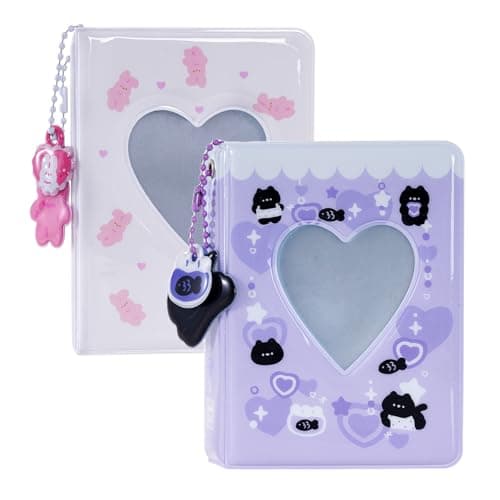 2 Pieces Photocard Binder Album, Mini Photo Album Kpop, 3 Inch Kpop Love Heart Hollow Photocard Binder, Mini Photo Card Book Holder for Collecting With Pendant DIY Keychian 40 Pockets (Style 5)