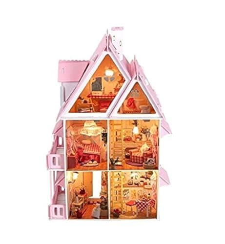 NWFashion Childrens 17 2 Floors with Furnitures Lights DIY Kits Assemble Miniature Wooden DollhouseSunshine Alice