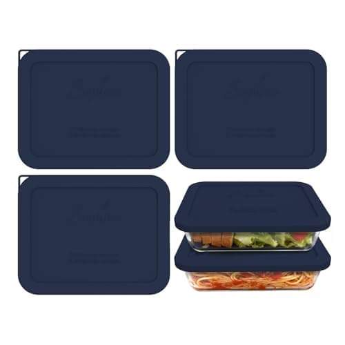 Sophico 3-Pack Silicone Lids for Pyrex Freshlock & SNAPWARE 6/8-Cup Glass Bowls (7211R/8608) - Airtight, Leakproof, Freezer/Dishwasher/Microwave Safe Replacement Rectangle Covers
