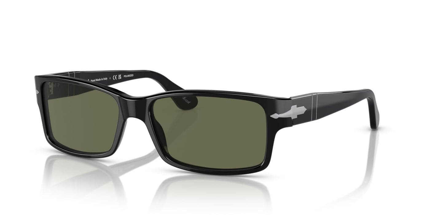 Persol PO2803S Rectangular Sunglasses, Black/Green Polarized, 58 mm