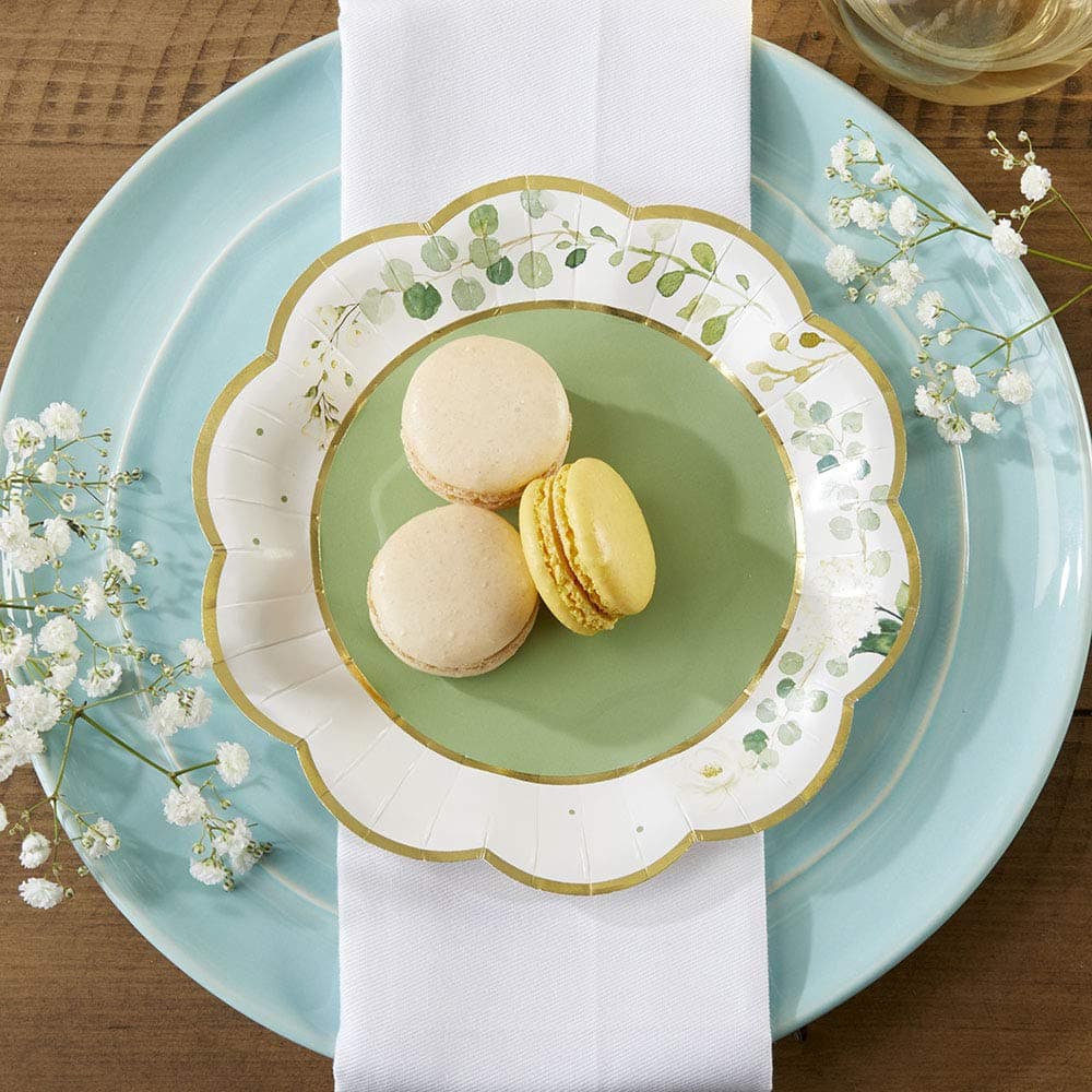 Kate Aspen Sage Green Party Decorations Eucalyptus Floral Print 7 in Decorative Premium Paper Plates 350 GSM weight Set of 16 Perfect for Greenery Baby Shower Bridal Showers