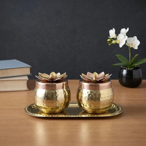 Dattatreya Metal Bowl Plating Dry Fruit Container Decorative Serving Bowls Set with Plate Gold Height 3.6 Inch