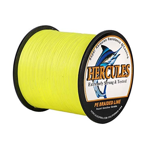 HERCULES Super Strong 500M 547 Yards Braided Fishing Line 50 LB Test for Saltwater Freshwater PE Braid Fish Lines 4 Strands - Fluorescent Yellow, 50LB (22.7KG), 0.37MM