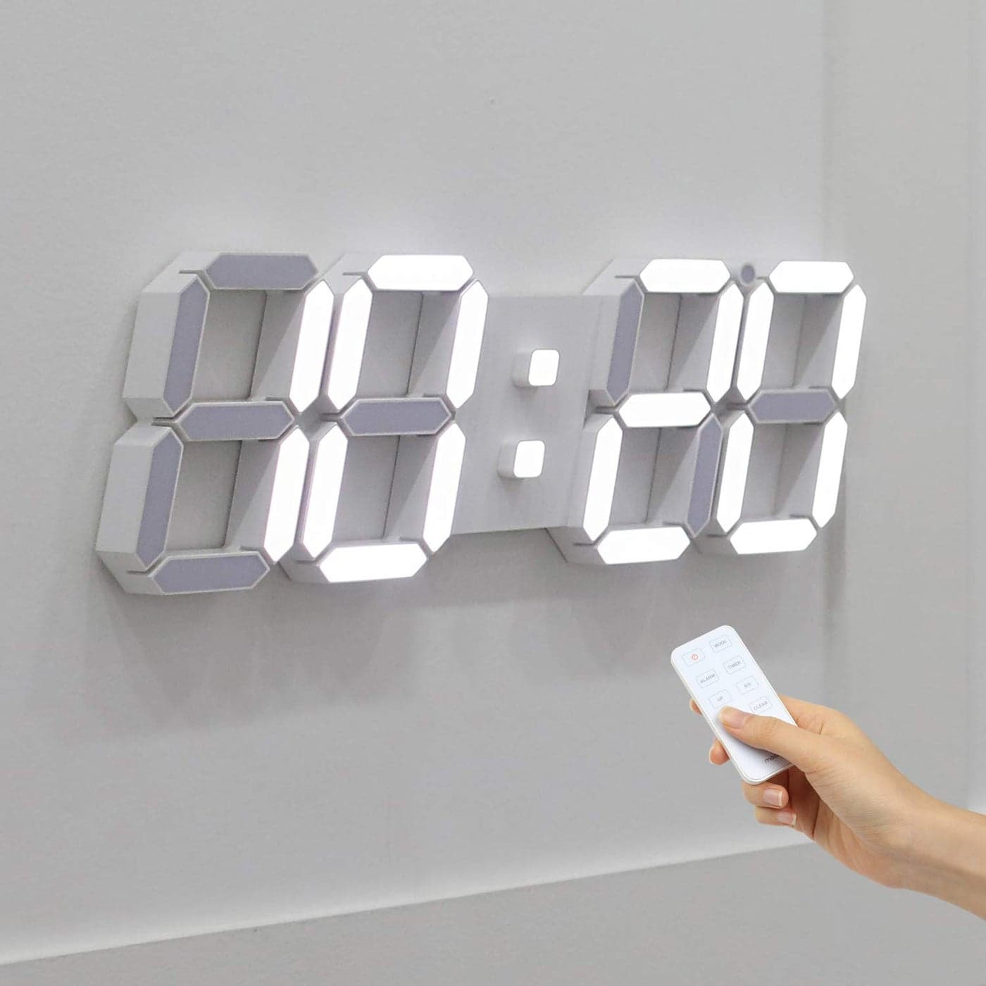 mooas 3D LED Clock MultiFunction LED Clock Calendar Alarm Temperature 153 Big Plus White Wall Clock with Remote Control