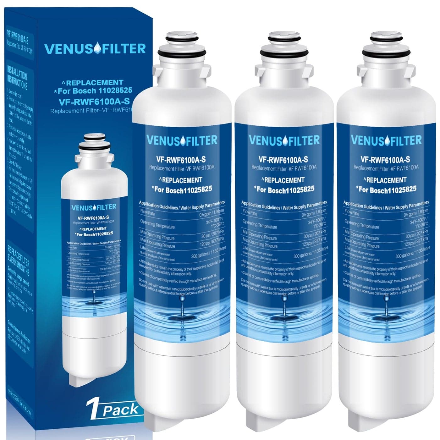 12033030 Replacement for Bosch Water F Ilter Compatible with BORPLFTR50 11025825 BORPLFTR55 WFC100MF B36CT80SNS B36CL80ENS 3 PCS