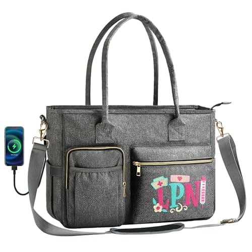 FUZVOL Nurse Bag for Work 17 Large Nursing Bags for Nurses Nurse Tote Bag Clinical Bag for Women Nursing Essentials Waterproof Utility Bag Grey LPN