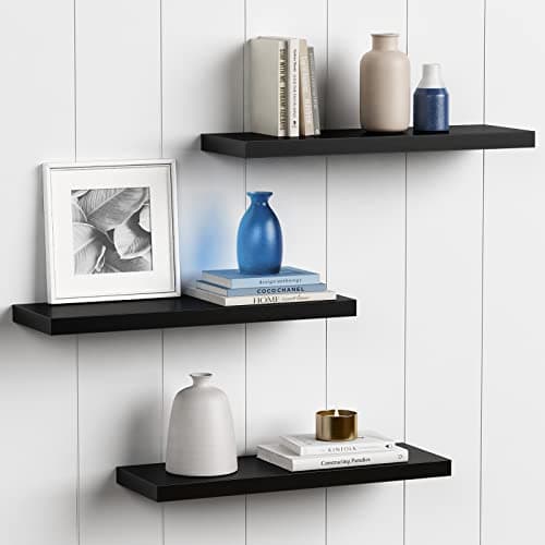 Forbena 24 Inch Long Black Floating Shelves for Wall, Large Wall Shelves for Living Room Decor Bedroom Books, Invisible Wall Mounted Shelves for Bathroom Office Closet TV Shoes - Set of 3