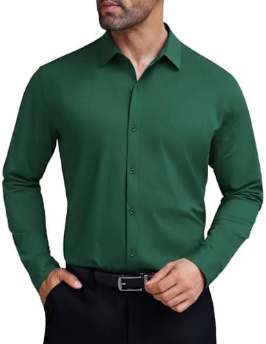 COOFANDY Men Long Sleeve Dress Shirt Wrinkle Free Button Up Shirts Business Formal Shirts Green