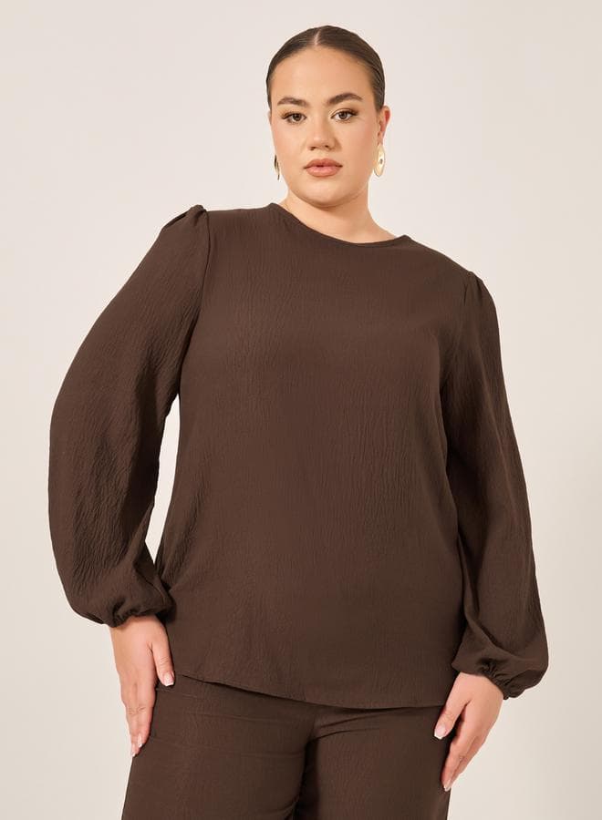 Plus Size Solid Long Sleeve Top