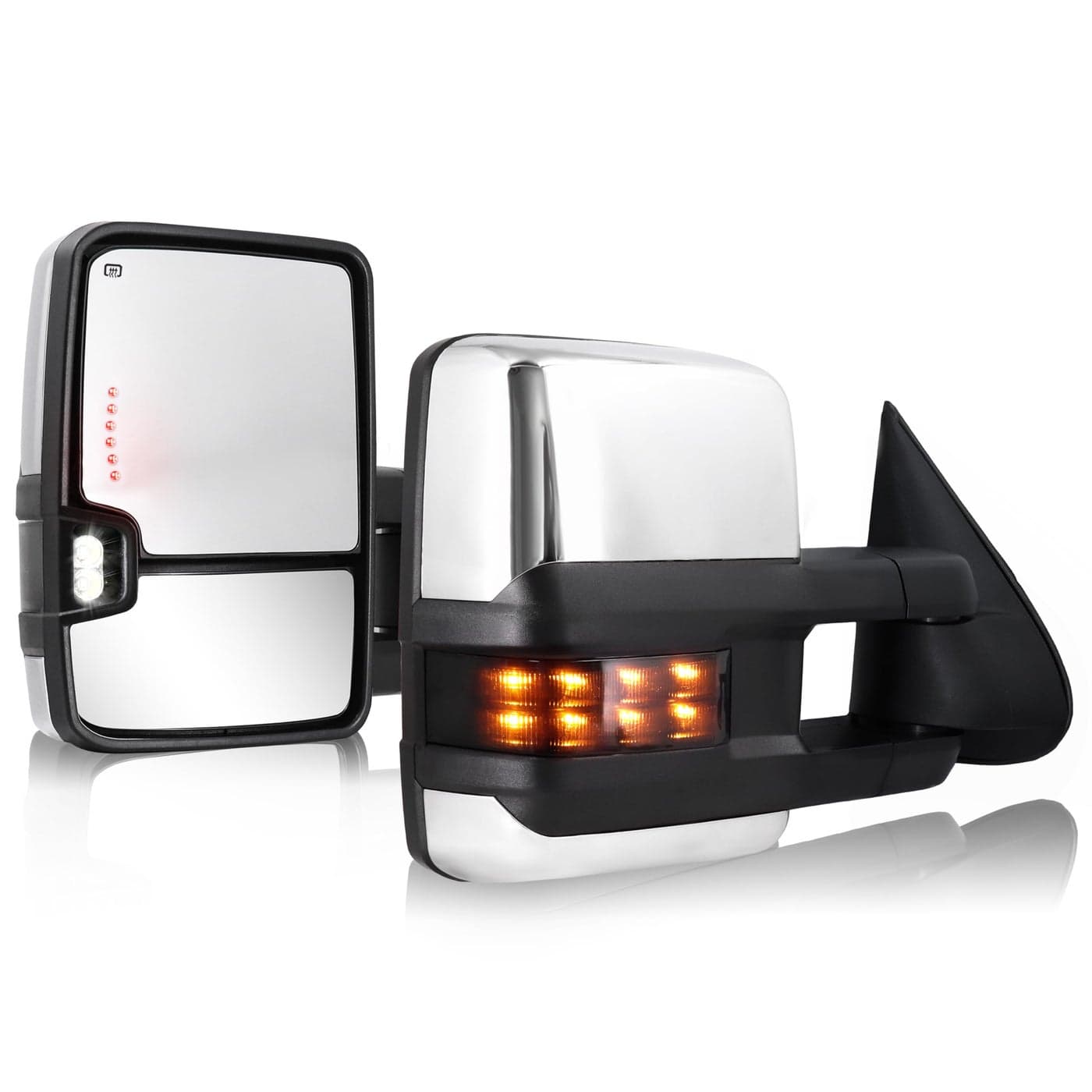 Towing Mirror Compatible 20032007 Chevy Silverado GMC Sierra Tow Mirror with Power Adjusted Heated Glass Turn Signal Light Backup Lamp Extendable Pair Chrome Back