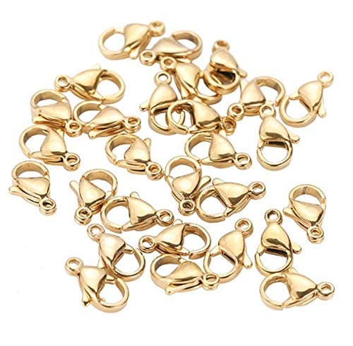DNHCLL 100 Pieces 7x12mm Stainless Steel Curved Lobster Clasps Lobster Claw Clasps DIY Jewelry Fastener Hook Gold